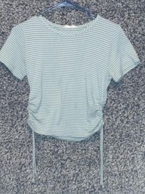 Mint/White Stripped Forever Rose Crop Top, Size Small